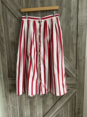 Vintage Liz Claiborne Red & White %100 Cotton button down Striped Midi Skirt ❤️🤍